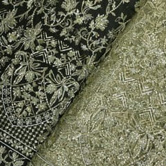 Mehndi Green Colour Geometric Embroidered Net Fabric