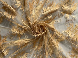 Gold Floral Shantley Net Fabric