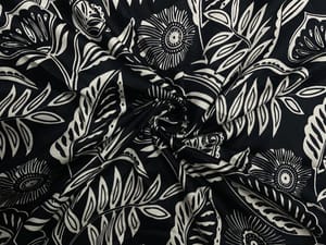 Black & White Floral Modal Satin Print Fabric