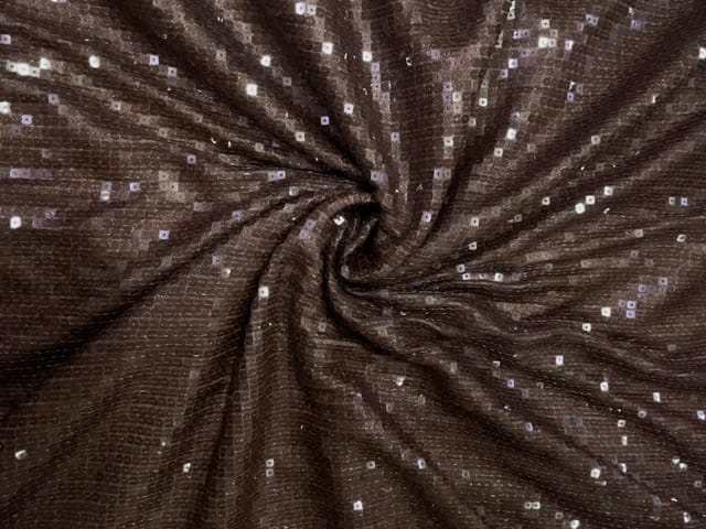 Brown Foil Square Sequins Fabric