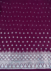 Wine Colour Pleated Georgette Embroidered Fabric (1.50Meter Cut Piece)