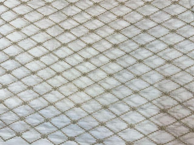 Dyeable Embroidered Pure Chanderi Silk White Floral Checks
