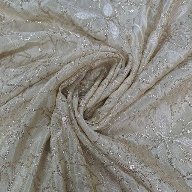Golden Colour Tissue Embroidered Fabric