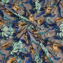 Brown Colour Cotton Linen Printed Fabric