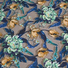 Brown Colour Cotton Linen Printed Fabric
