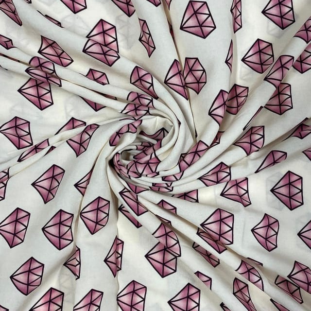 Off White Colour Rayon Printed Fabric
