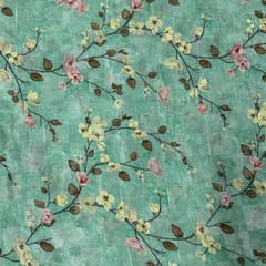 Pista Green Colour Pure Silk Checknet Printed Fabric