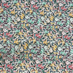 White MultiColour Leaves Rayon Printed Fabric