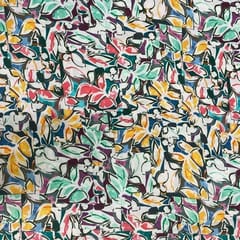 White MultiColour Leaves Rayon Printed Fabric
