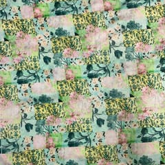 Sea Green MultiColour Geometric Chanderi Printed Fabric