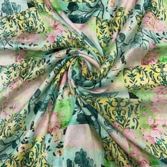 Sea Green MultiColour Geometric Chanderi Printed Fabric