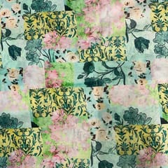 Sea Green MultiColour Geometric Chanderi Printed Fabric