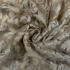 Golden Colour Net Embroidered Fabric